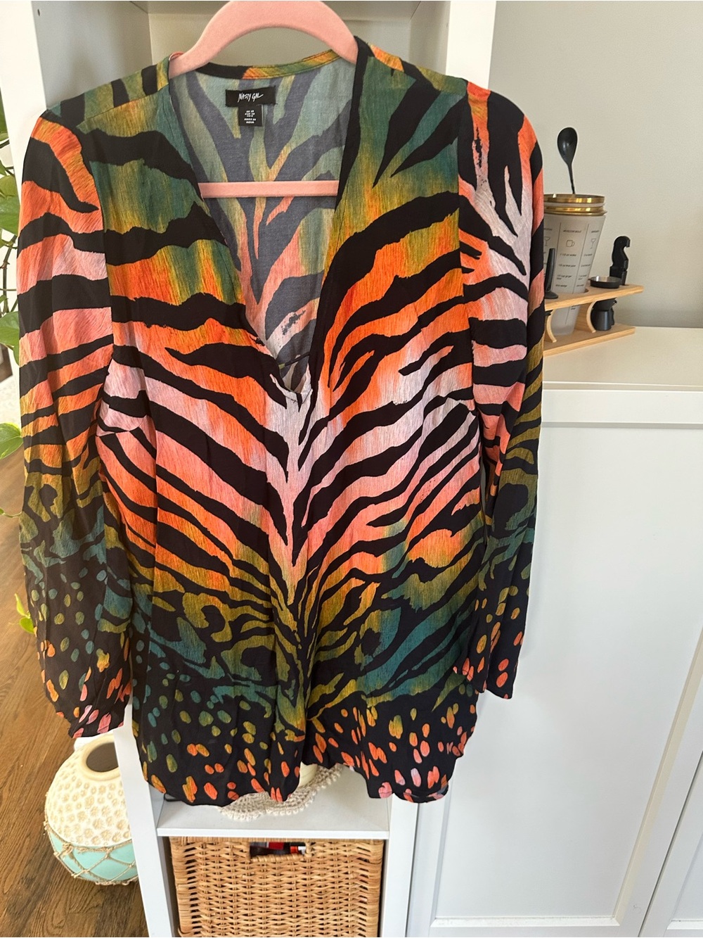 Nasty Gal Multicolor Zebra-Print V-Neck Blouse